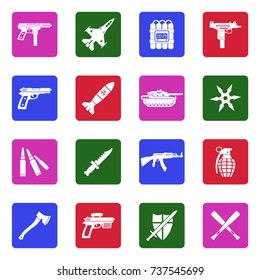 Weapons Icons. White Flat Design In Square. Vector Illustration. 
