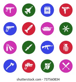 Weapons Icons. White Flat Design In Circle. Vector Illustration. 
