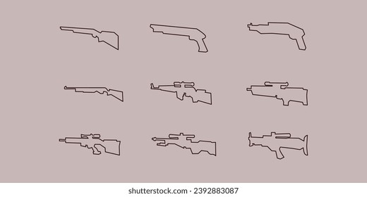 Juego de diseño de líneas de armas. Recogida de diversas armas de fuego