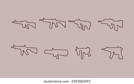 Juego de diseño de líneas de armas. Recogida de diversas armas de fuego
