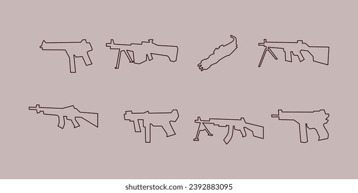 Juego de diseño de líneas de armas. Recogida de diversas armas de fuego