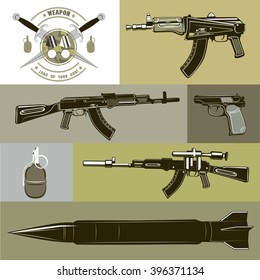 Weapons  military set. Vector illustration
