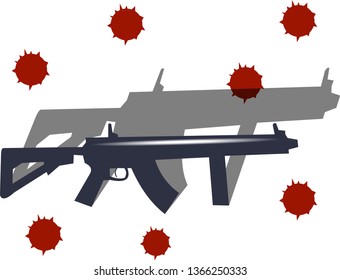 Weapons from the mobile game with a shadow. no background, with bullet holes.