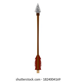 Weapons of the Neanderthals arrow isolated on white background. Element hunting prehistoric in flat style vector illustration.