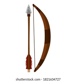 Weapons of the Neanderthals bow and arrow isolated on white background. Elements hunting prehistoric in flat style vector illustration.