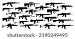Weapons silhouette set. Collection of various assult rifles. Vector illustration