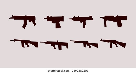 Juego de siluetas de armas. Recogida de diversas armas de fuego