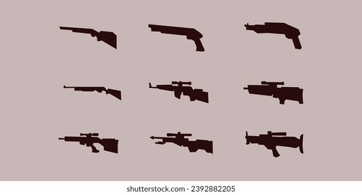 Juego de siluetas de armas. Recogida de diversas armas de fuego