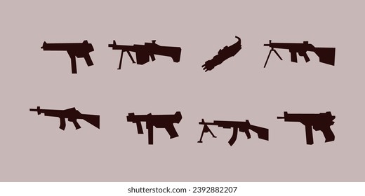 Weapons silhouette set. Collection of various firearms
