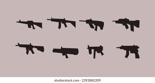 Weapons silhouette set. Collection of various firearms