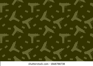 Siluetas de armas en negro. Patrón de metralleta sin soldadura. EPS10 vectores