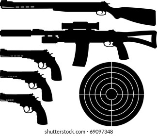 weapons silhouettes and target. vector illustration