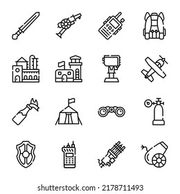 Armas y herramientas Iconos de línea
