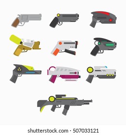 Weapons vector guns collection. futuristic Pistols, modern pistols and  assault rifles. vector illustration