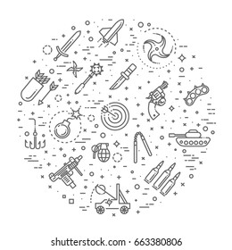 Weapons vector icons set, Arms solid symbol