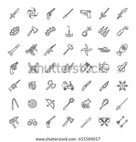 Weapons vector icons set, Arms solid symbol collection