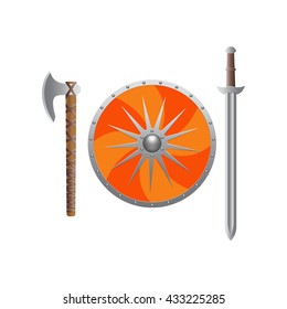Weapons of the Vikings in realistic style.
