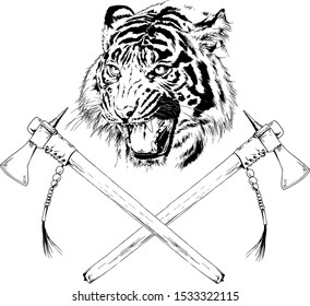 weapons of the wild West, drawn with ink on a white background