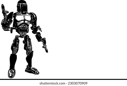 Weapon-Wielding Cyborg A Silhouetted Vector Illustration of an Electronic Robotic Warrior