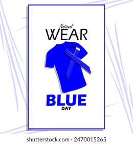 Wear BLUE Day event banner. A blue shirt with a blue campaign ribbon in frame on white background to celebrate on June 18th