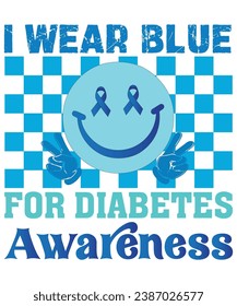 I Wear Blue For Diabetes Awareness  T-Shirt, Typography, Circuit, Silhouette