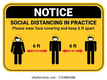 Wear cloth face covering in public facility settings while practicing social distancing to avoid a person from COVID-19 the novel coronavirus outbreak spreading, safety concept. Infographic design