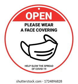 Wear cloth face covering in public facility settings to avoid or protect a person from COVID-19 the novel coronavirus outbreak spreading, safety concept. Open sign design and face covering or facemask