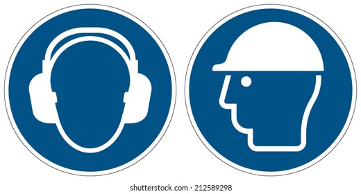 Wear ear protection, Wear head protection mandatory signs (eps 10)