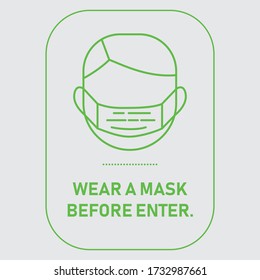 Wear a face mask before enter vector sign board. Public safety sign board during the COVID-19 outbreak. Corona virus outbreak instructions for everyone's safety.