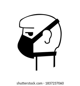 Wear Face Mask Black Icon,Vector Illustration, Isolated On White Background Label. EPS10
