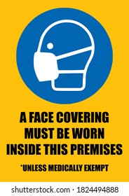 Wear a face mask or face covering vector attention sign. Black and orange warning sign for covid-19 facemask social distancing guidelines