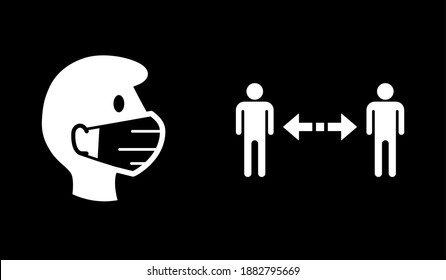 Wear a Face Mask and Keep Your Distance Warning or Instruction Sign Set against the Spread of Coronavirus Covid-19. Vector Image.