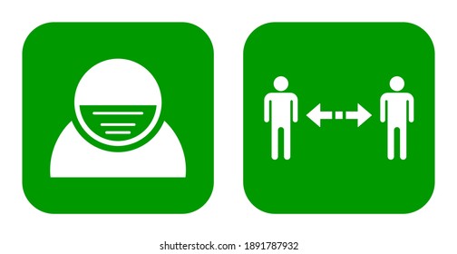 Wear a Face Mask and Keep Your Distance Warning or Instruction Icon Set against the Spread of Coronavirus Covid-19. Vector Image.