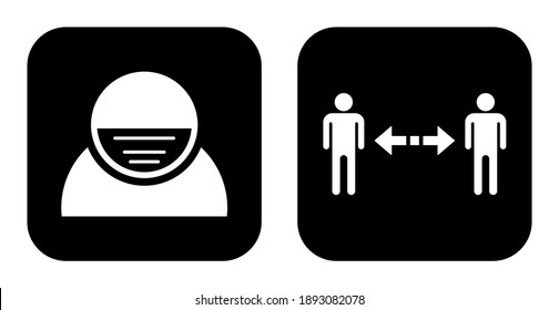 Wear a Face Mask and Keep Your Distance Warning or Instruction Icon Set against the Spread of Coronavirus Covid-19. Vector Image.