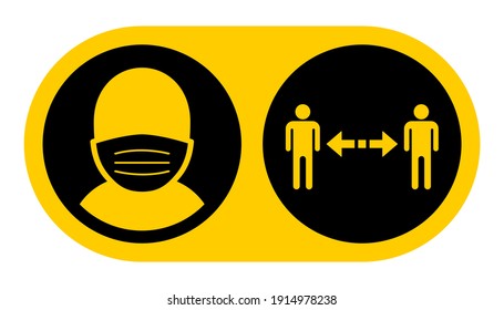 Wear a Face Mask and Keep Your Distance Instruction Icon. Vector Image.