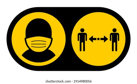 Wear a Face Mask and Keep Your Distance Instruction Icon. Vector Image.