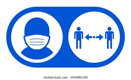 Wear a Face Mask and Keep Your Distance Instruction Icon. Vector Image.