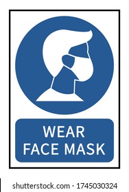 Wear face mask lettering with logo on blue and white background vector illustration