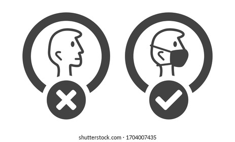 Wear A Face Mask or Face Mask Must Be Worn Instruction Sign. Vector Image.