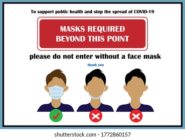 Usa un aviso de máscara facial. Usar el signo de máscara facial y el vector de símbolo. El cartel para usar máscara más allá de esta zona. Signo de seguridad. Señal de máscara