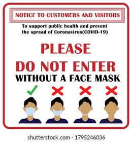Wear face mask notice. Wear face mask sign and symbol vector. The sign for wearing mask beyond this point. Safety sign. Mask sign. Protective face. Masks. Face covering signs.  Masks required. Warning