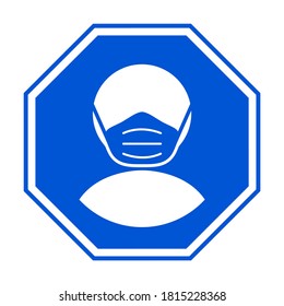 Wear a Face Mask Octagonal Warning Sign. Vector Image.