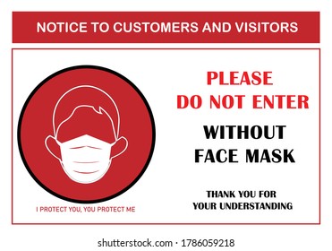 Wear face mask sign for business. Please do not enter without face mask. Warning pandemic sign for Coronavirus. Safety COVID-19. Protective mask. Mandatory sign vector. Protective face sign.  Masks