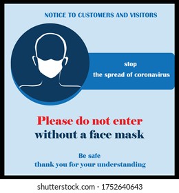 Wear face mask sign and symbol. Please do not enter without a face mask. Protect yourself from coronavirus concept.coronavirus notice. warning coronavirus outbreak notice sign. mandatory sign vector.