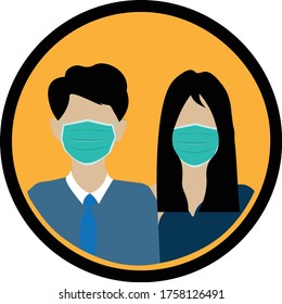 wear face mask sign and symbol. Safety sign during coronavirus. Wear surgical mask sign vector in yellow background. Wear face mask notice.