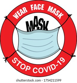 Wear face mask sign vector illustration, content - Mask is mandatory , Stop Covid -19, protect from coronavirus.