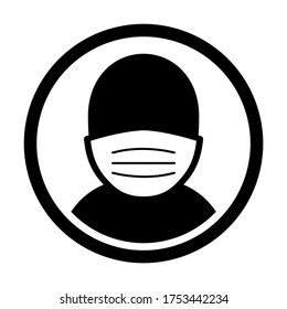 Wear a Face Mask Simple Circle Badge or Adhesive Icon. Vector Image.