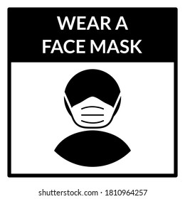 Wear a Face Mask Square Warning Sign. Vector Image.