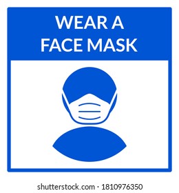 Wear a Face Mask Square Warning Sign. Vector Image.