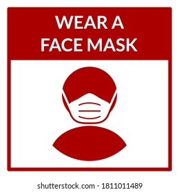 Wear a Face Mask Square Warning Sign. Vector Image.